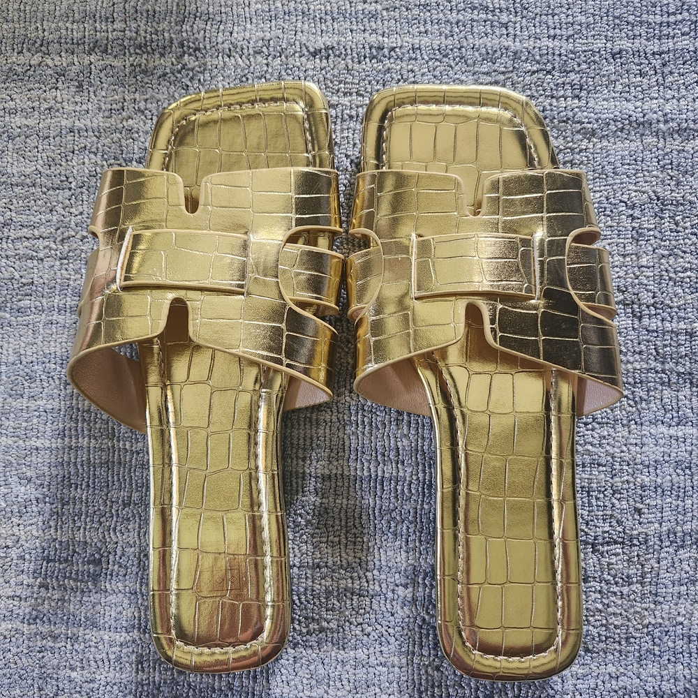 SHEIN Gold Slide Sandals with H-Style Design